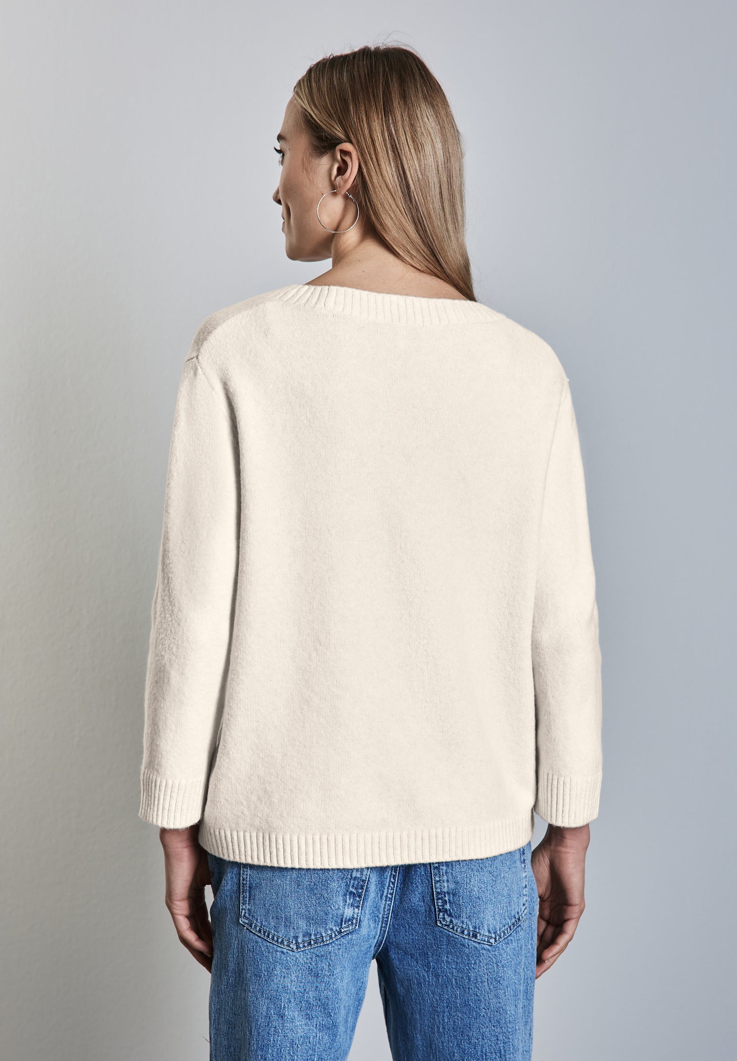 Street One Strickpullover mit Rundhals - Farbe: cream white melange