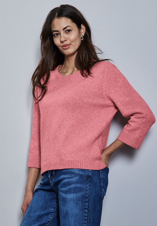 Street One Strickpullover mit Rundhals - Farbe: sugar coral mel.