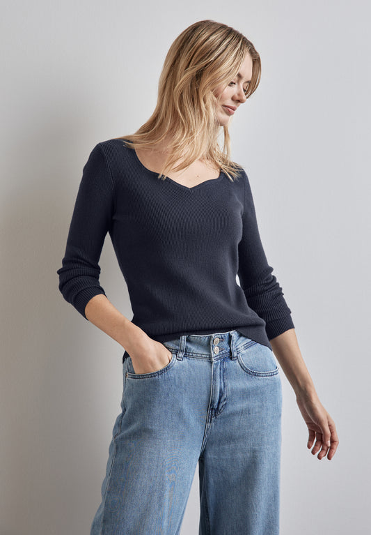 Street One Pullover mit Rippstruktur - Farbe: blau