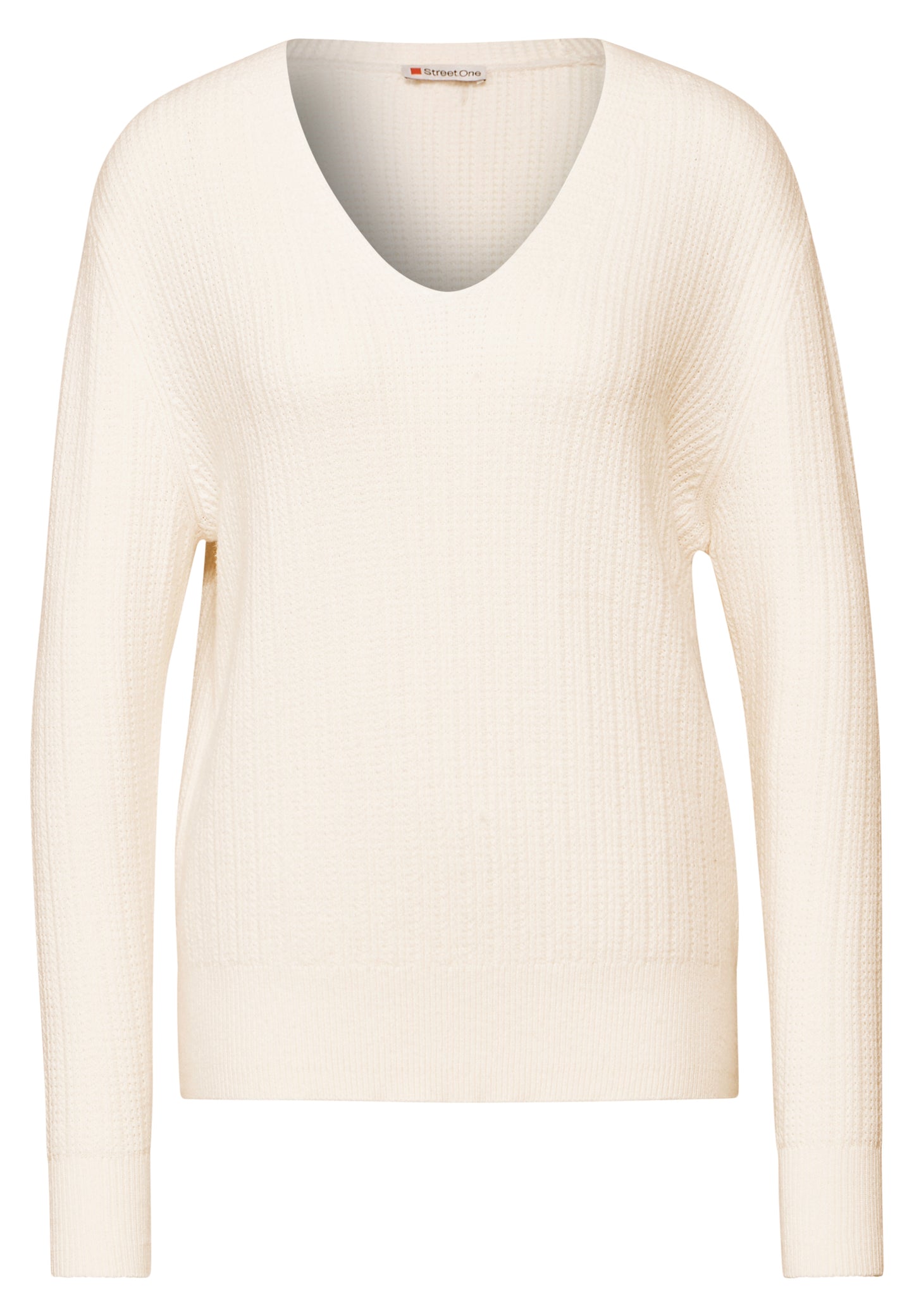 Street One Kuscheliger V-Neck Pullover - Farbe: lucid white