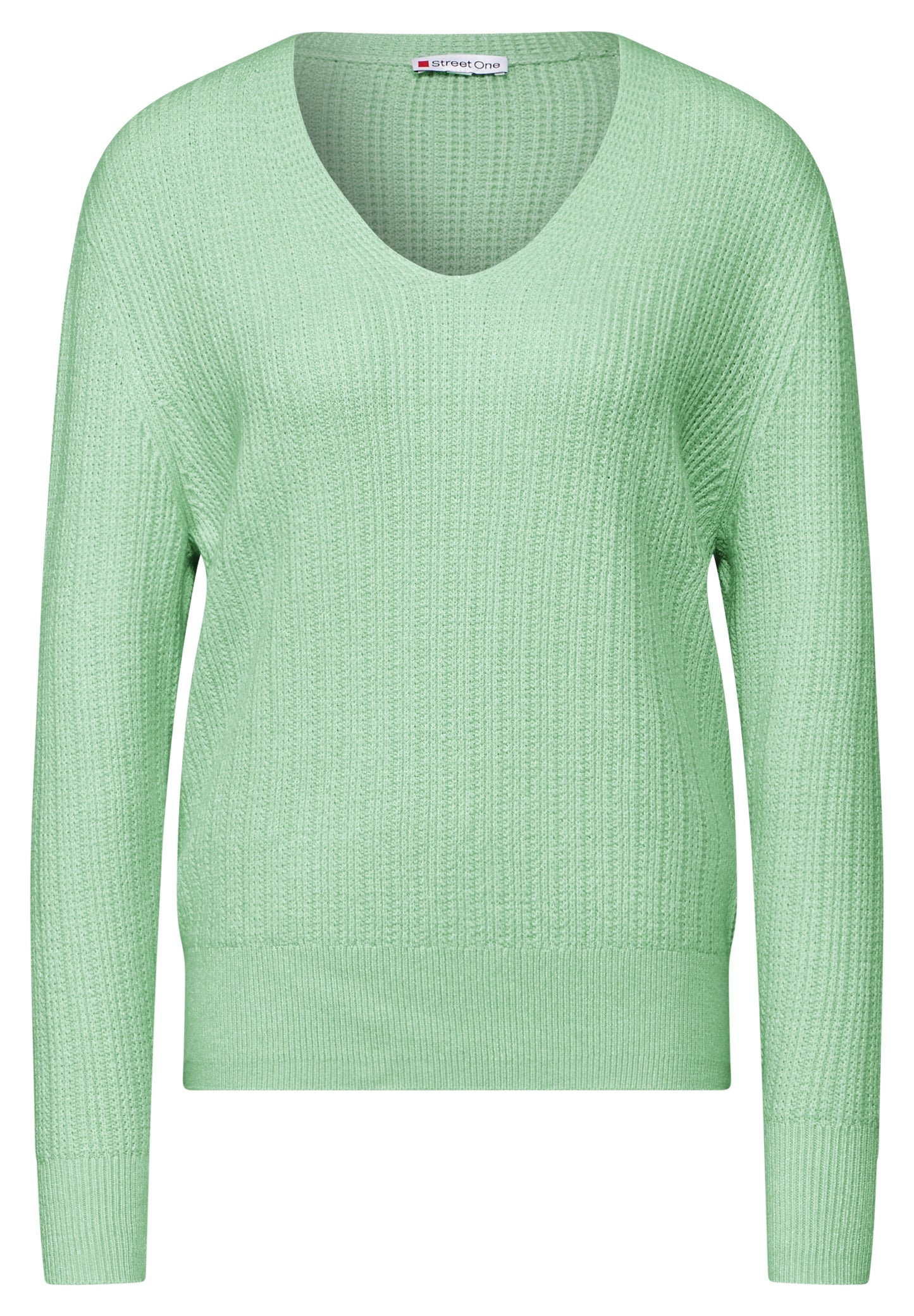 Street One Kuscheliger V-Neck Pullover - Farbe: milky green mel.