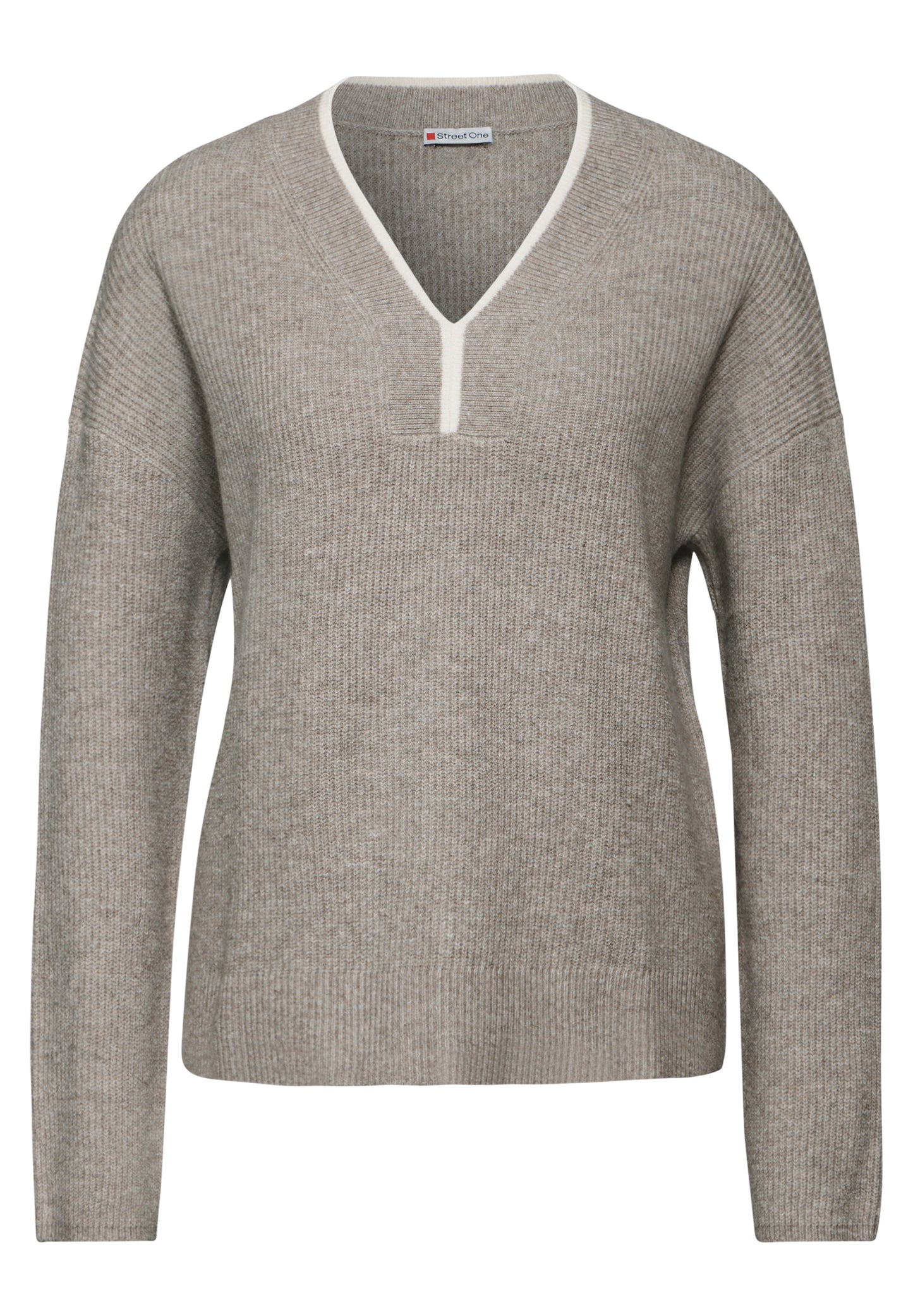 Street One Pullover mit V-Ausschnitt - Farbe: breezy beige mel.