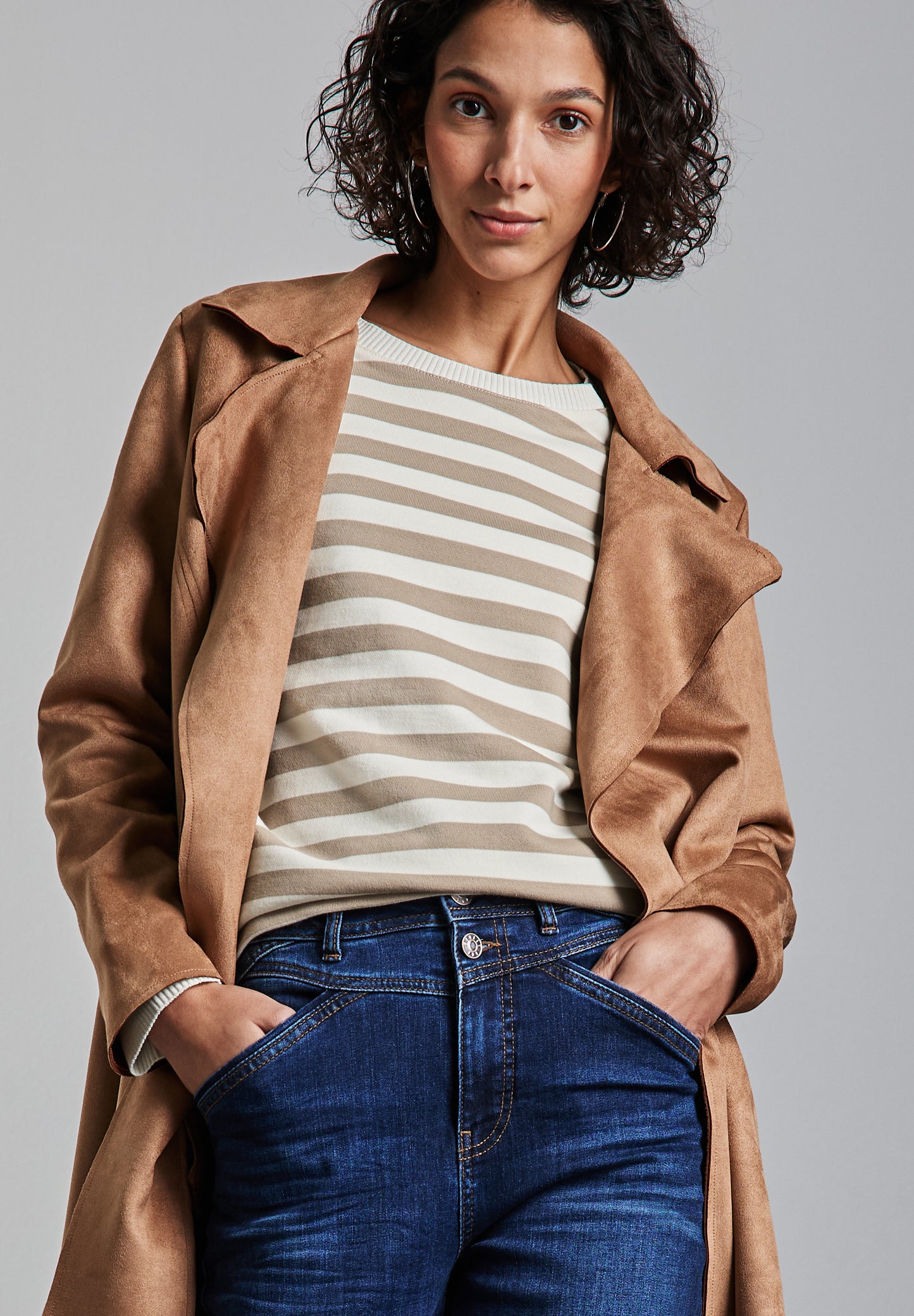 Street One Gestreifter Sweater - Farbe: safari beige