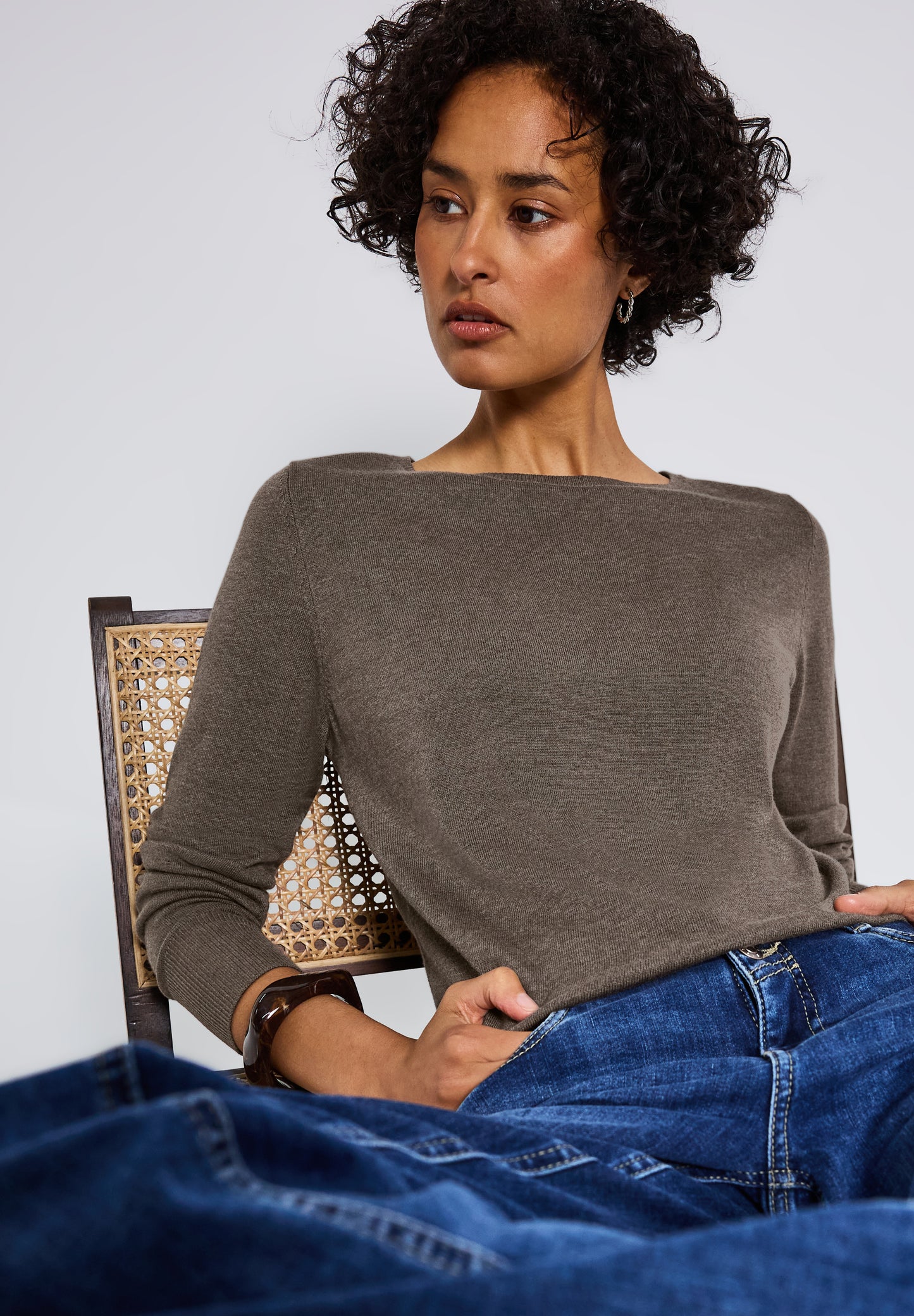 Street One Basic Pullover - Farbe: nomad brown mel.
