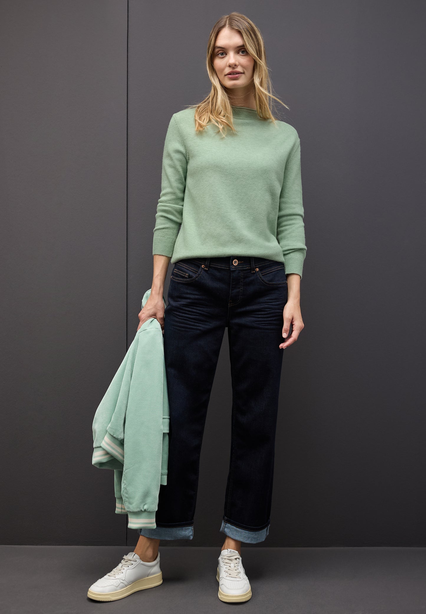 Street One Pullover mit Rollkante - Farbe: serene green mel.