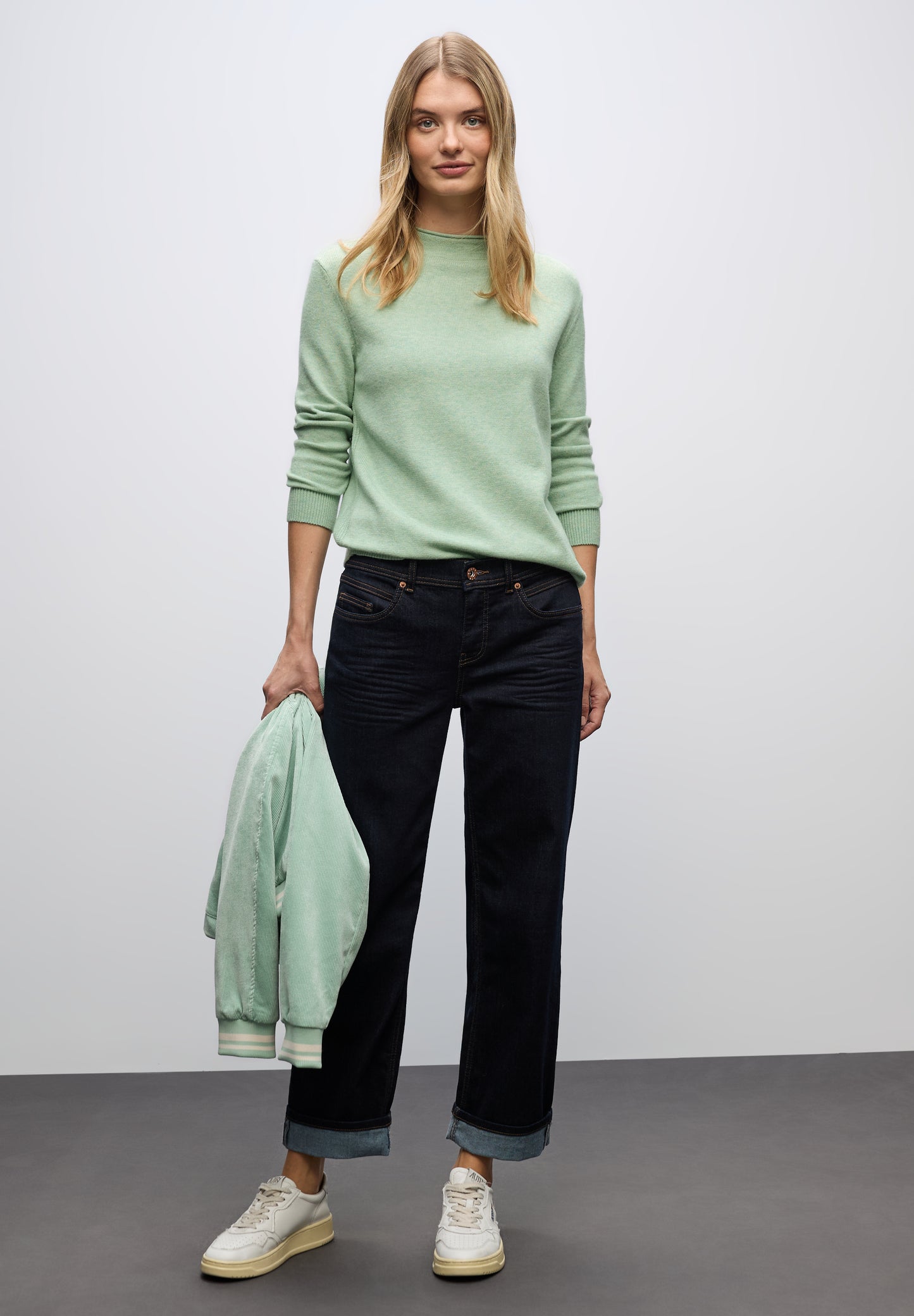 Street One Pullover mit Rollkante - Farbe: serene green mel.