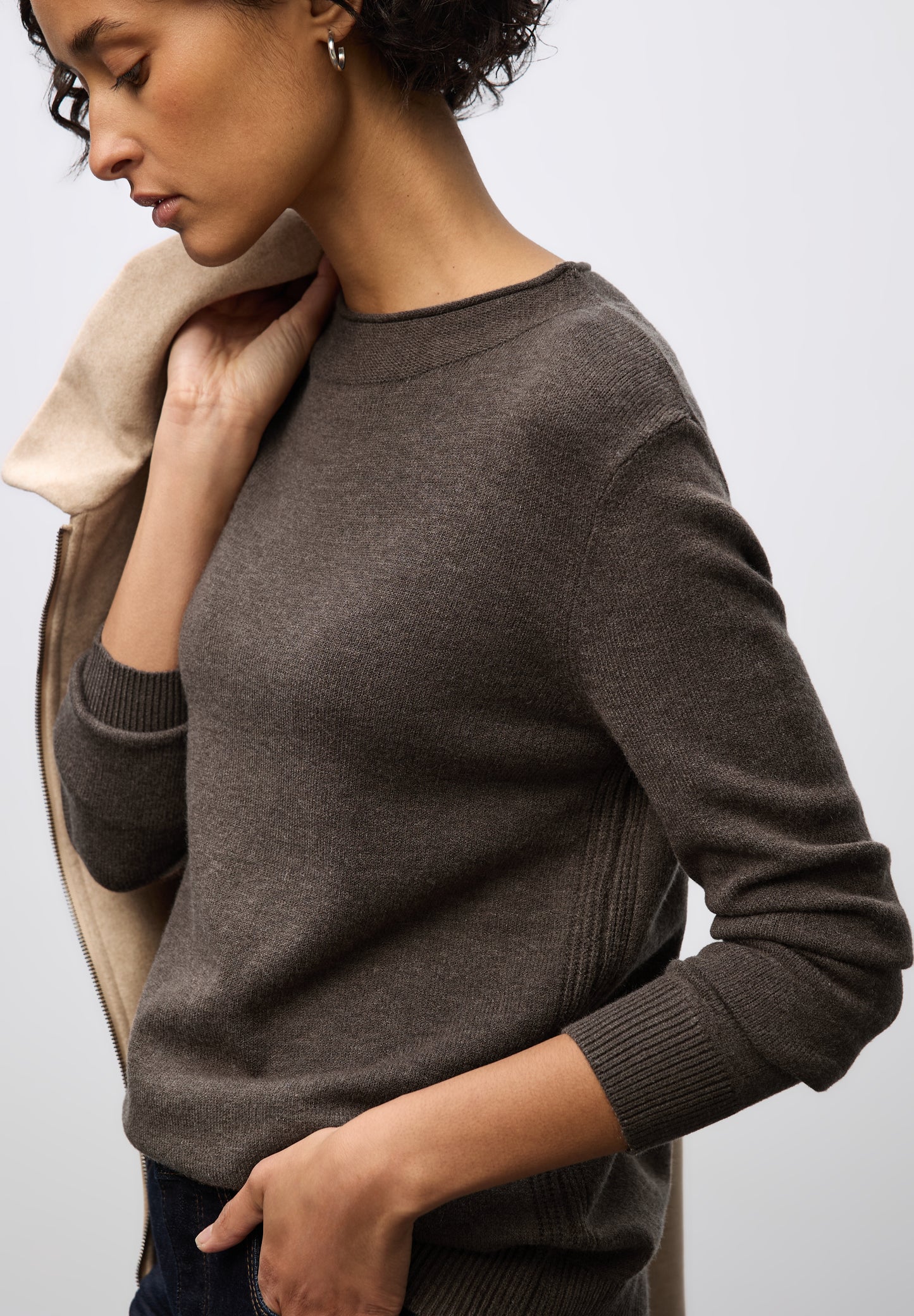 Street One Pullover mit Rollkante - Farbe: dark nomad brown mel.