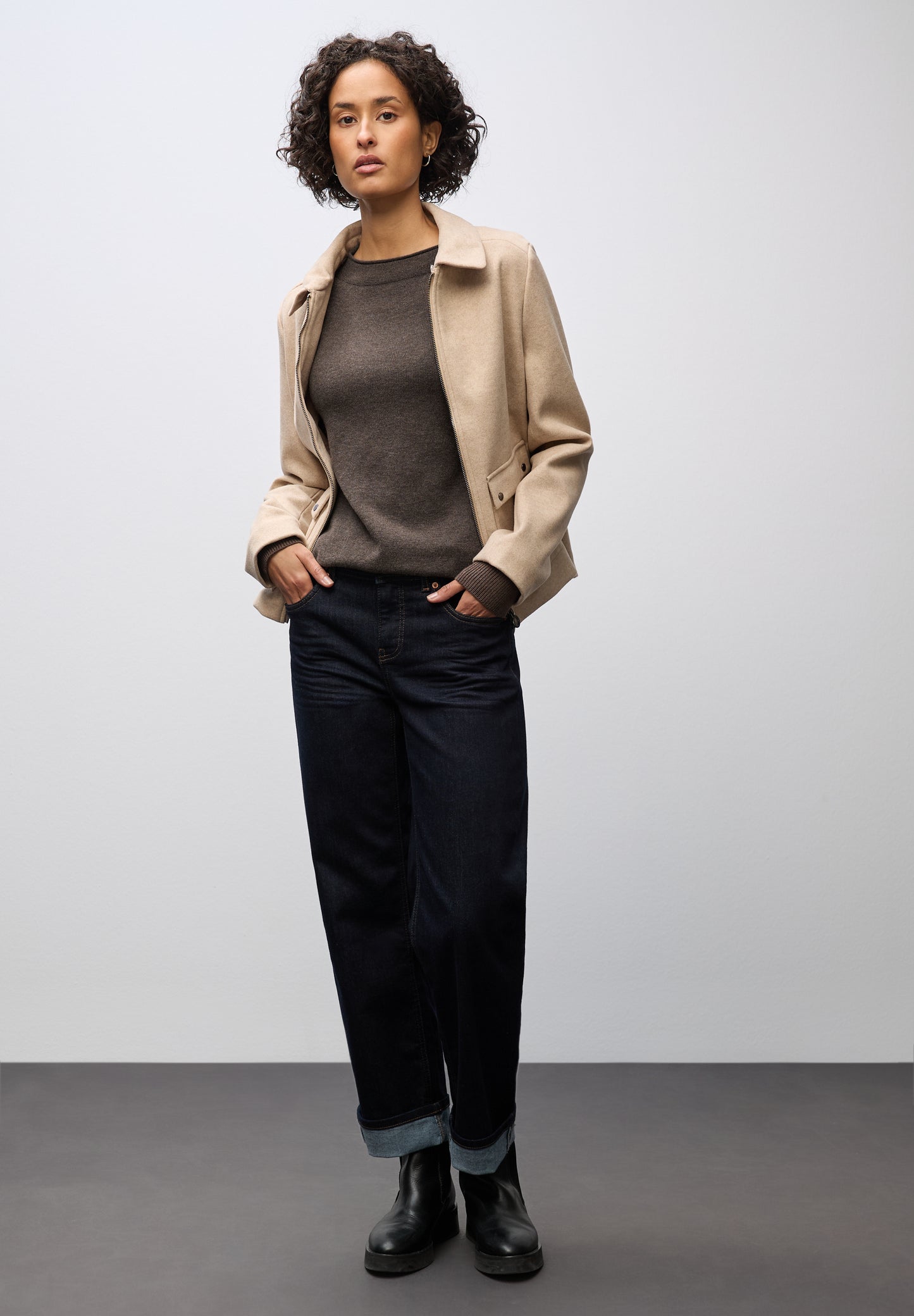 Street One Pullover mit Rollkante - Farbe: dark nomad brown mel.
