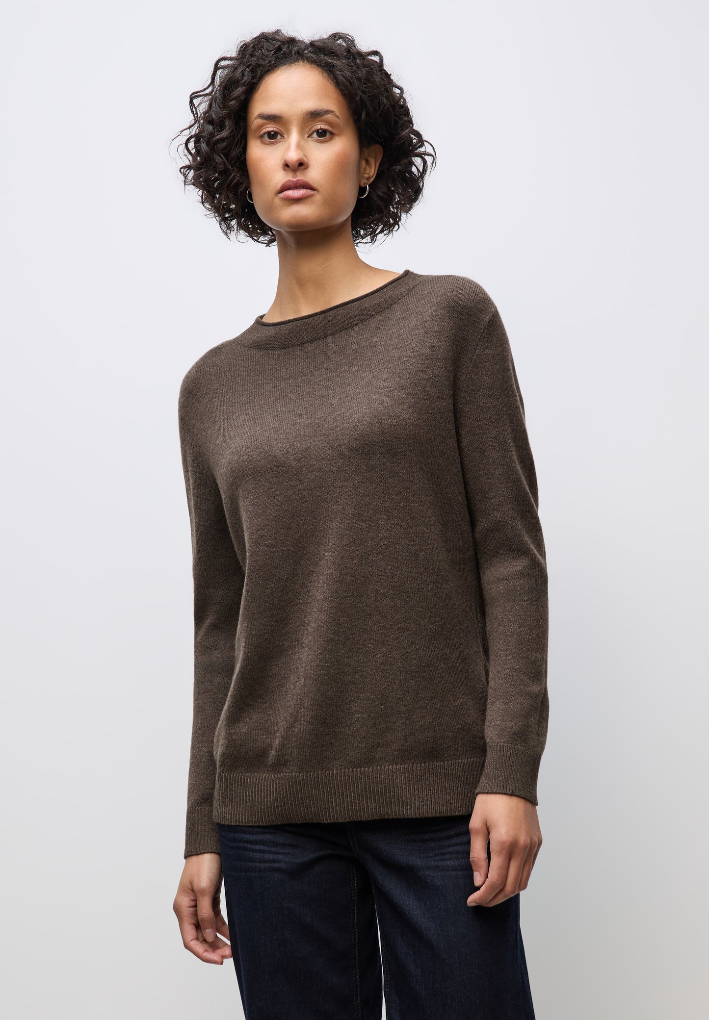 Street One Pullover mit Rollkante - Farbe: dark nomad brown mel.