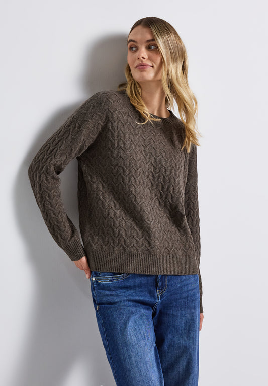 Street One Kuscheliger Strukturpullover - Farbe: dark nomad brown mel.