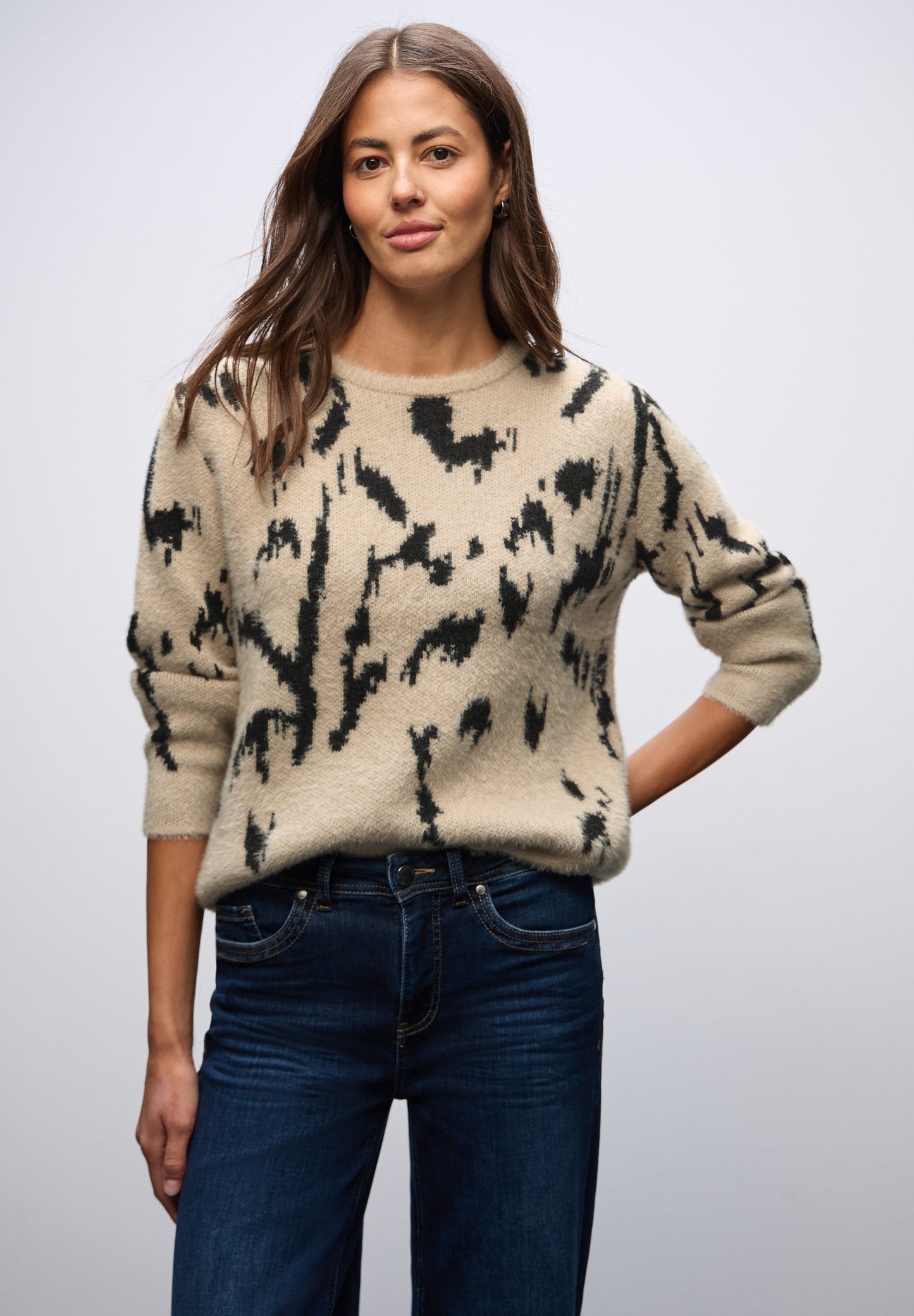 Street One Softer Jacquard Pullover - Farbe: sanded beige