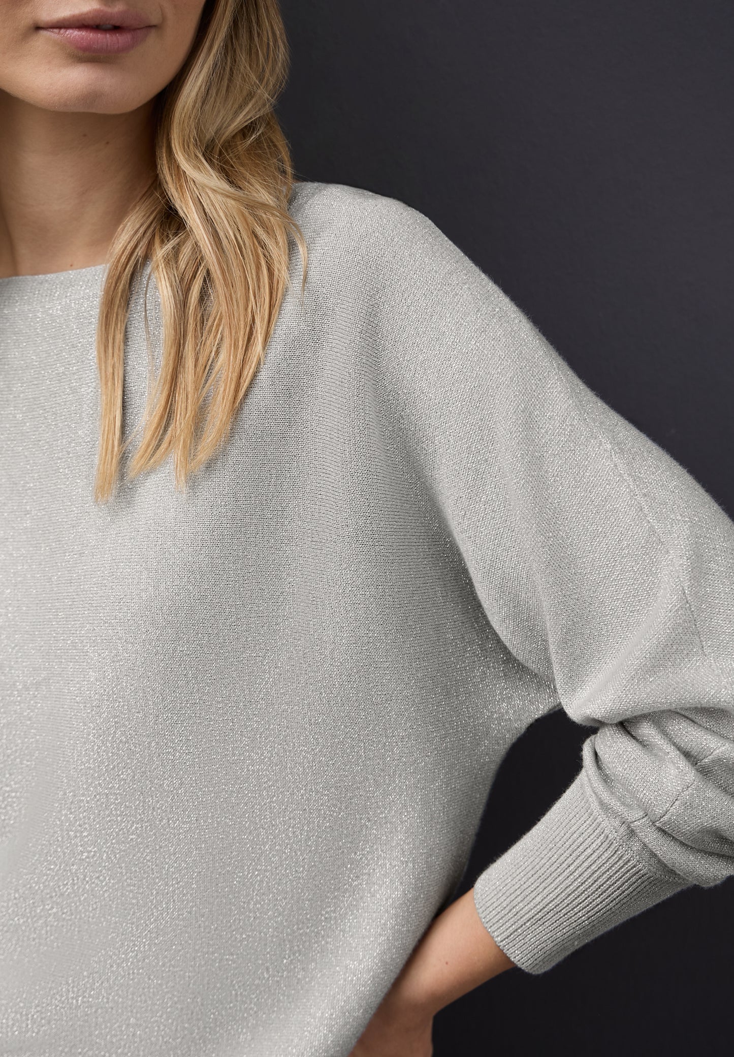 Street One - Glitzernder Dolman Pullover - Farbe: pelican grey mel.