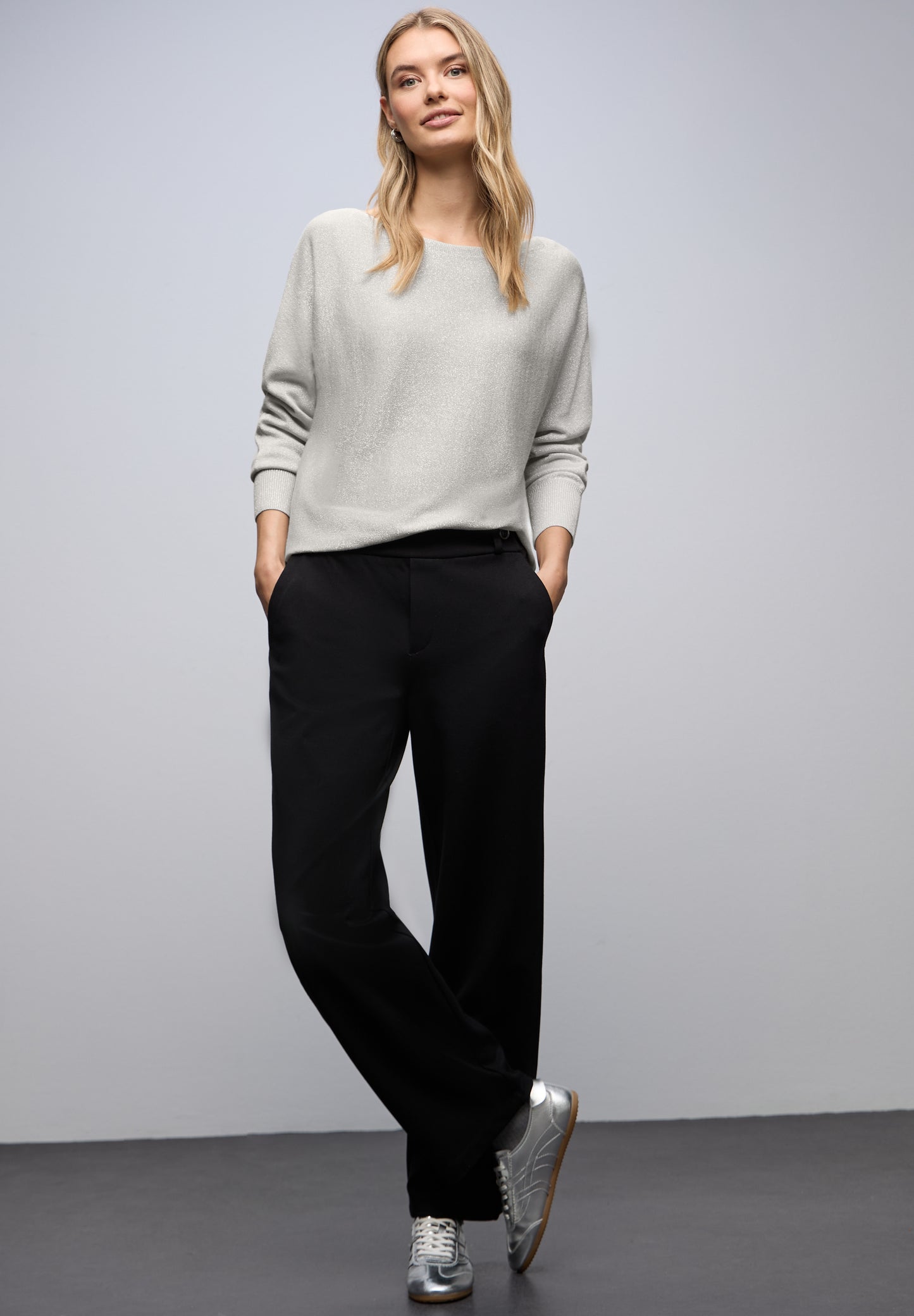Street One - Glitzernder Dolman Pullover - Farbe: pelican grey mel.