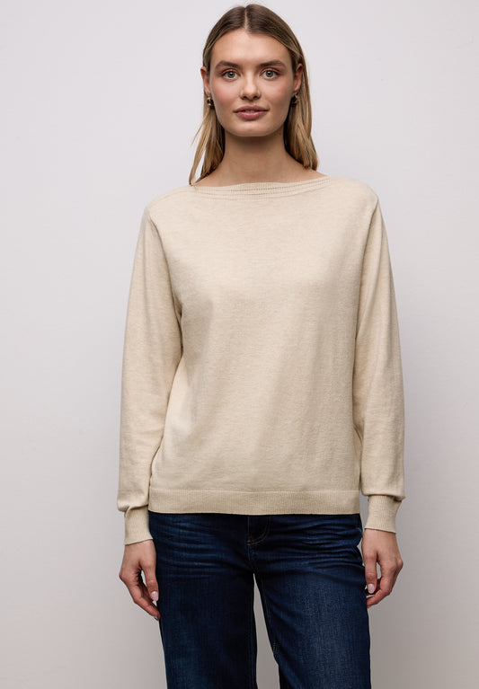 Street One - Basic U-Boot Pullover - Farbe: cotton beige mel.