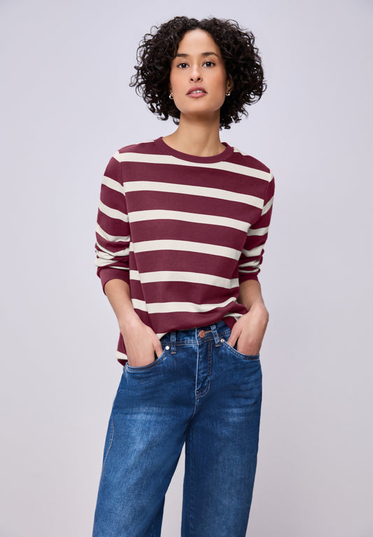 Street One - Gestreiftes Sweatshirt - Farbe: dark clouded blush