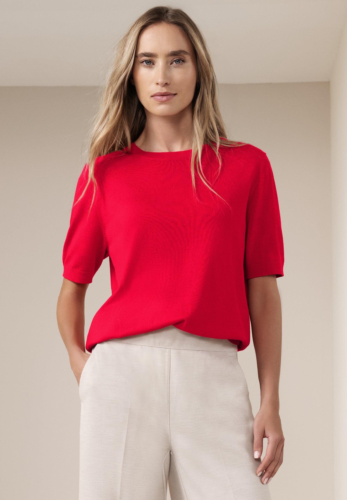 Street One - Kurzarm Pullover mit Rundhals - Farbe: salsa red