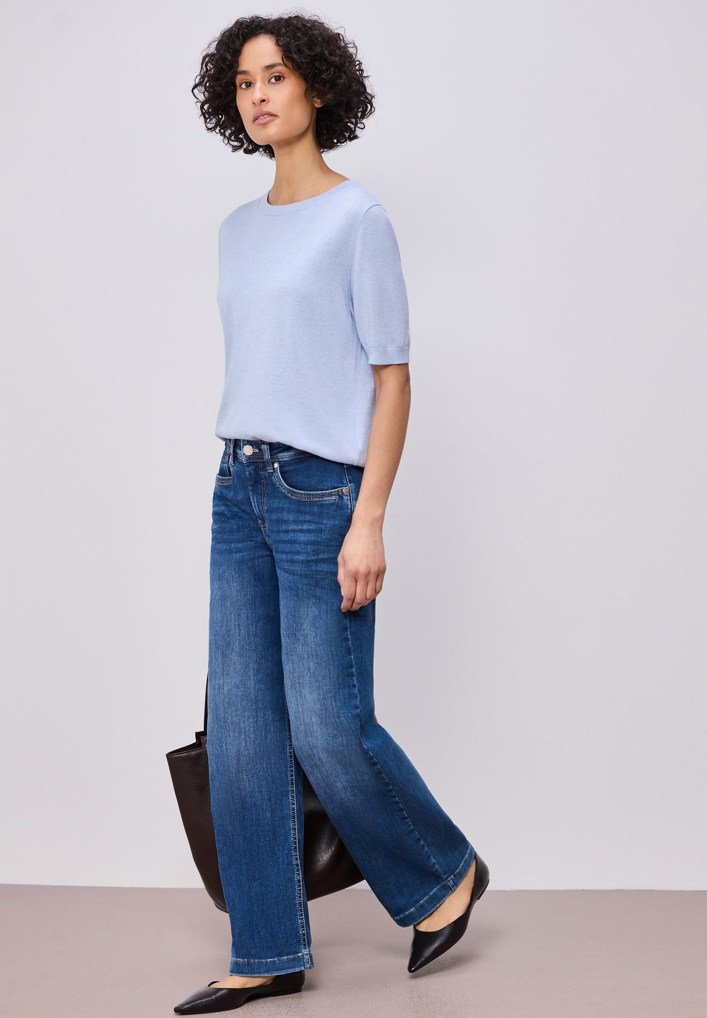 Street One - Kurzarm Pullover mit Rundhals - Farbe: cashmere blue mel.