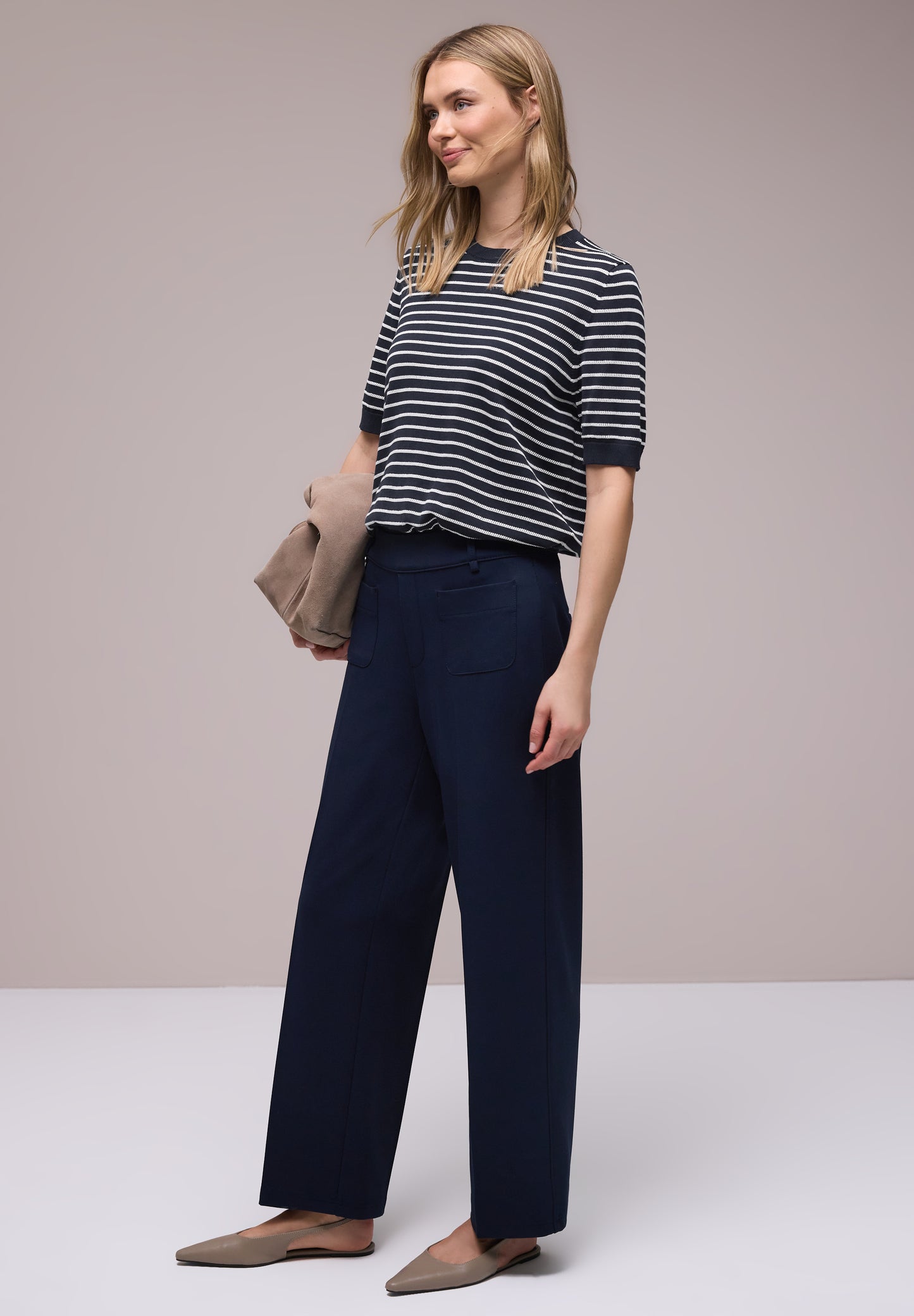 Street One - Kurzarm Pullover mit Streifenmuster - Farbe: shadowed navy