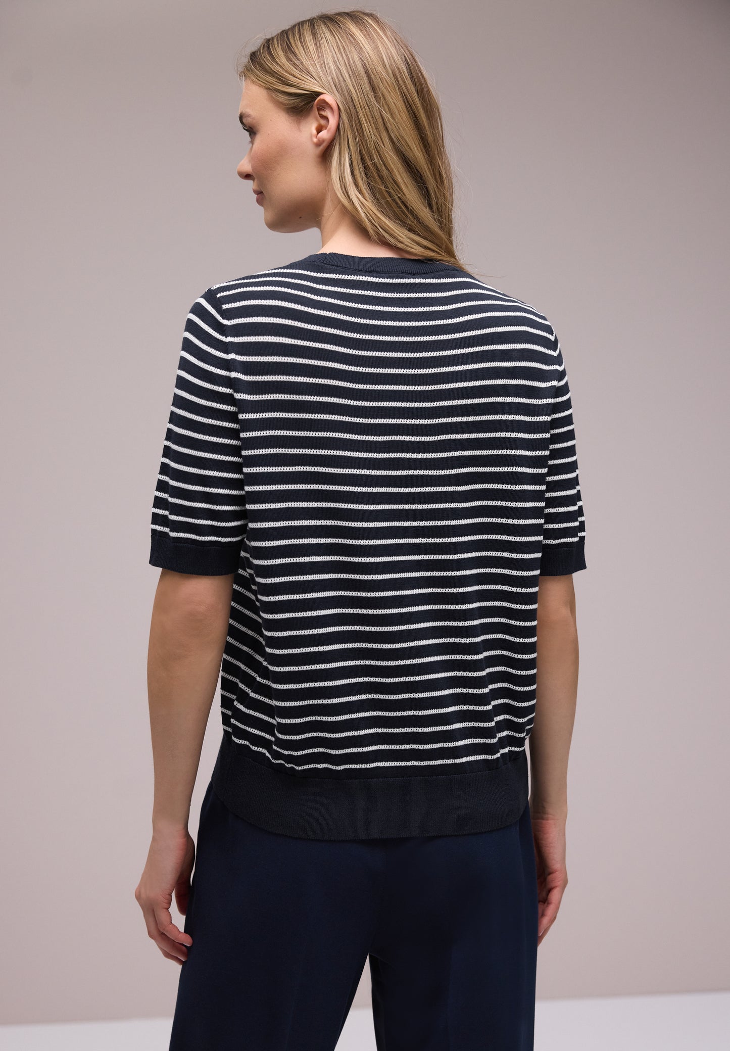 Street One - Kurzarm Pullover mit Streifenmuster - Farbe: shadowed navy