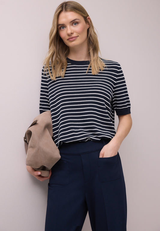 Street One - Kurzarm Pullover mit Streifenmuster - Farbe: shadowed navy