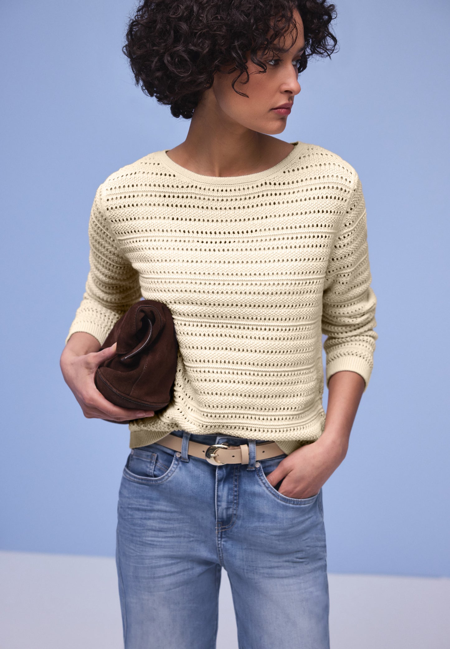 Street One - Langarm Pullover mit U-Boot-Ausschnitt - Farbe: soft beige