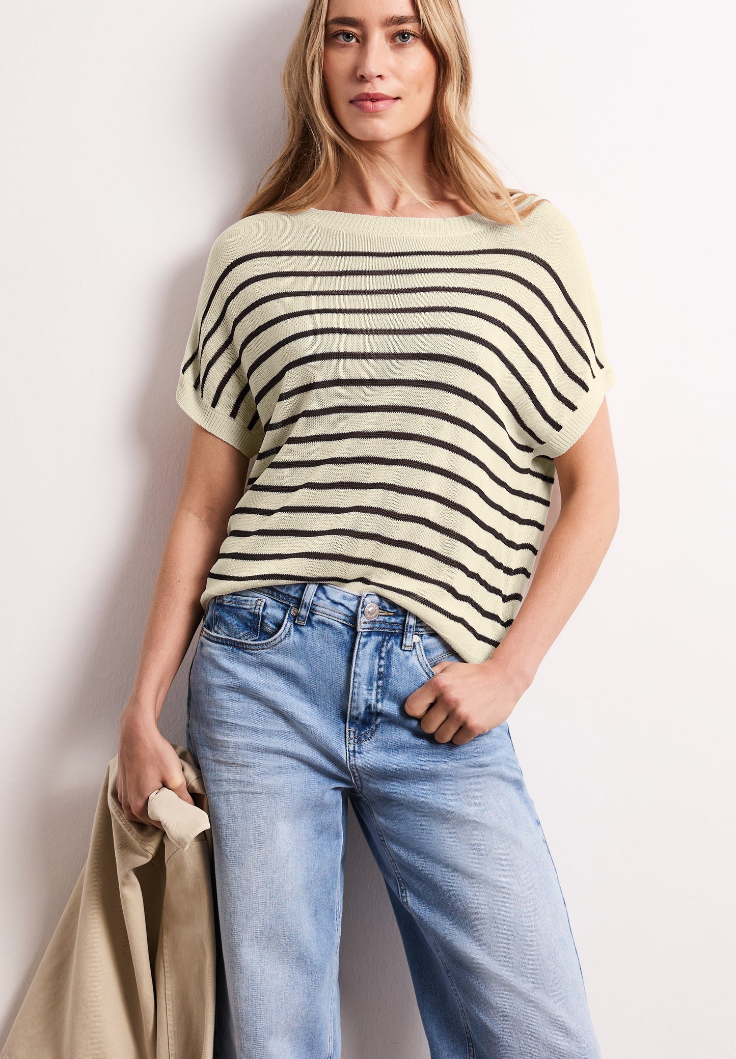 Street One - Pullover mit Boatneck und Streifen - Farbe: soft beige