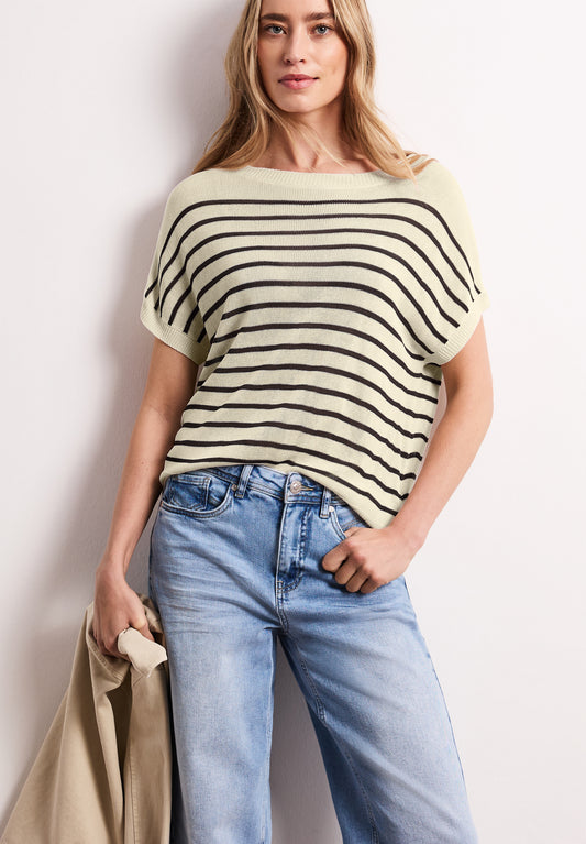 Street One - Pullover mit Boatneck und Streifen - Farbe: soft beige