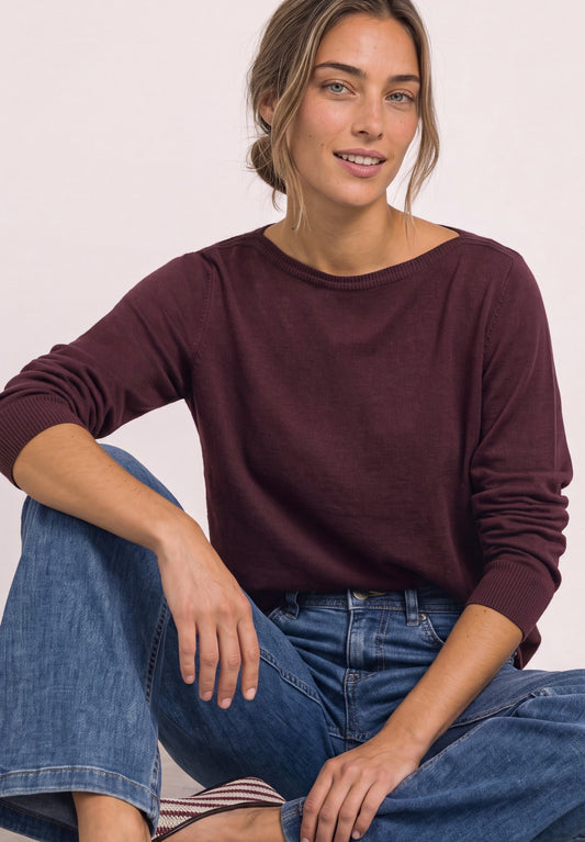 Street One - Basic Pullover mit U-Boot-Ausschnitt - Farbe: rustic rouge