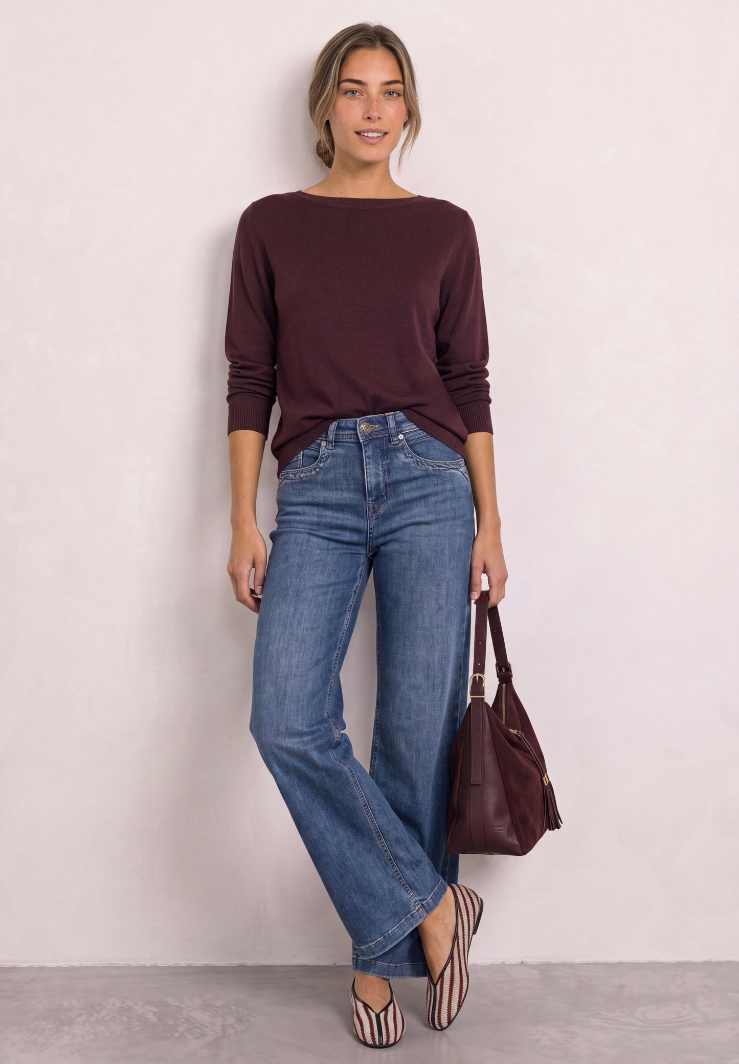 Street One - Basic Pullover mit U-Boot-Ausschnitt - Farbe: rustic rouge