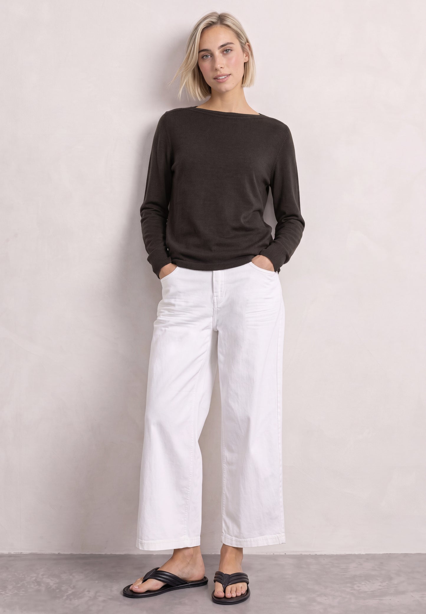 Street One - Basic Pullover mit U-Boot-Ausschnitt - Farbe: black coffee