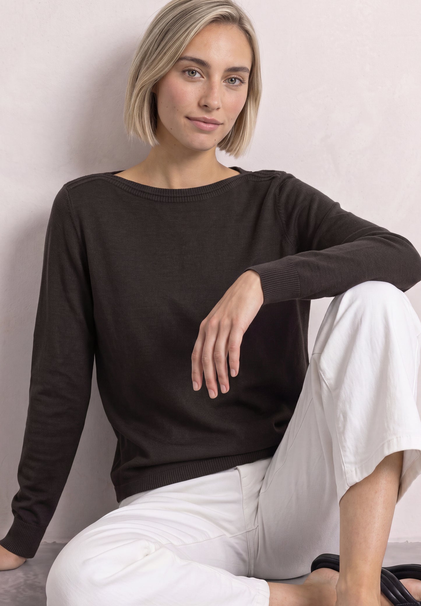 Street One - Basic Pullover mit U-Boot-Ausschnitt - Farbe: black coffee
