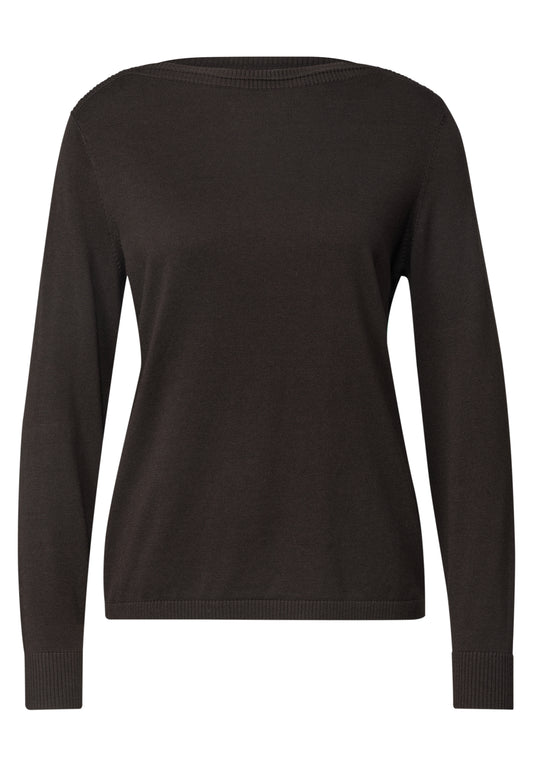 Street One - Basic Pullover mit U-Boot-Ausschnitt - Farbe: black coffee