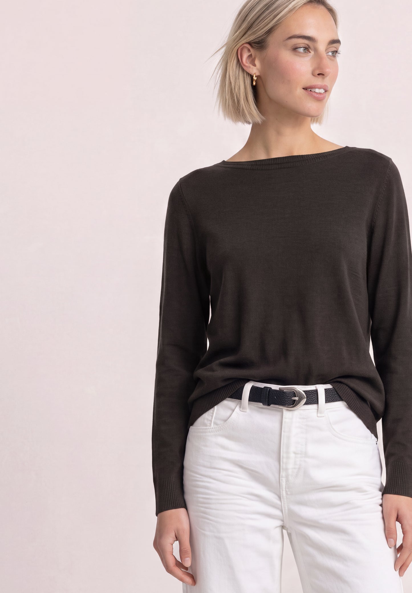 Street One - Basic Pullover mit U-Boot-Ausschnitt - Farbe: black coffee