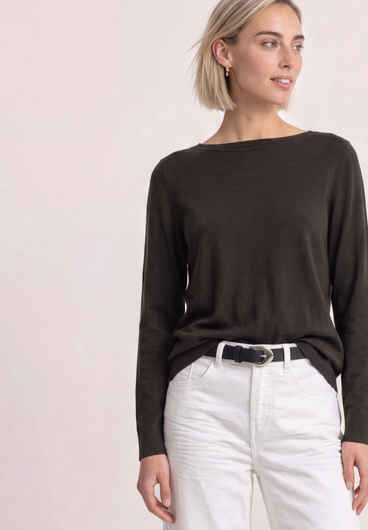Street One - Basic Pullover mit U-Boot-Ausschnitt - Farbe: black coffee