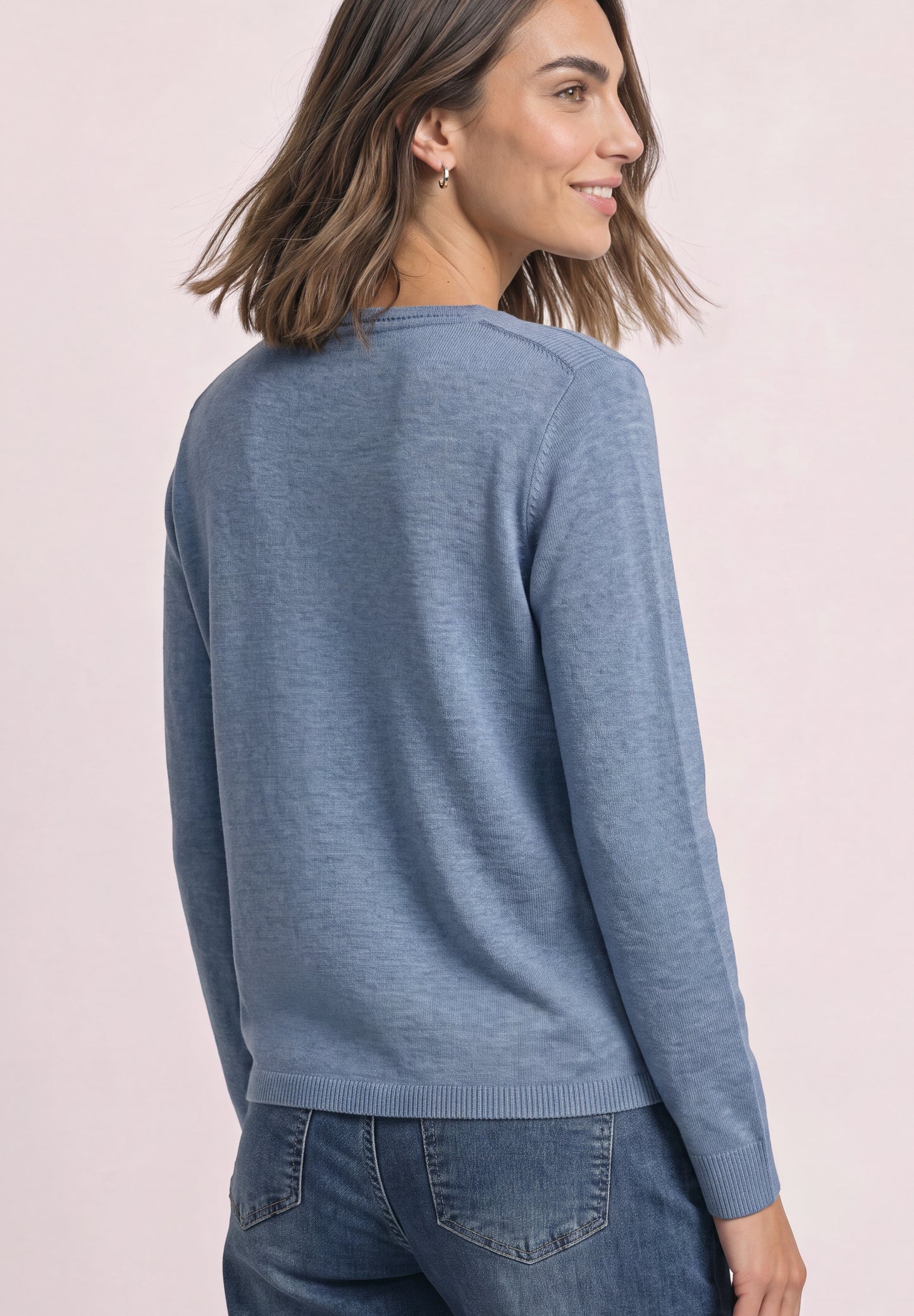 Street One - Basic Pullover mit U-Boot-Ausschnitt - Farbe: northern blue mel.
