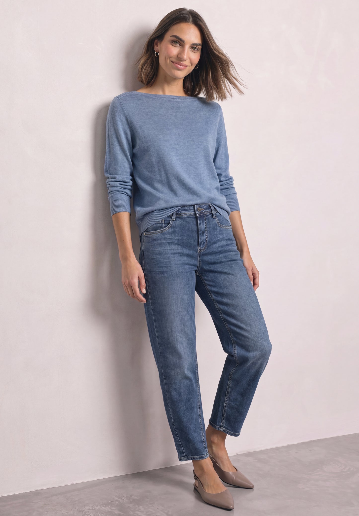 Street One - Basic Pullover mit U-Boot-Ausschnitt - Farbe: northern blue mel.