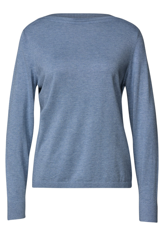 Street One - Basic Pullover mit U-Boot-Ausschnitt - Farbe: northern blue mel.