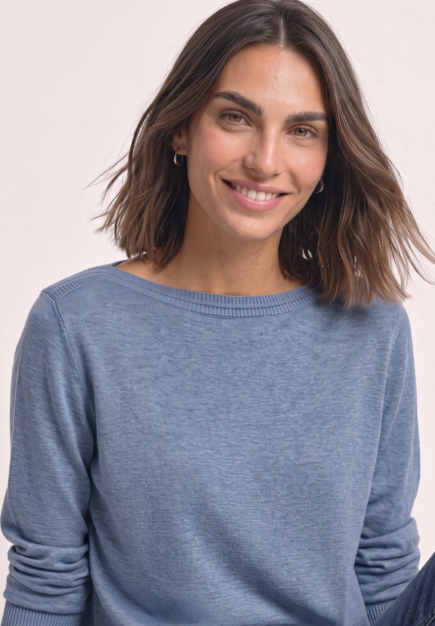 Street One - Basic Pullover mit U-Boot-Ausschnitt - Farbe: northern blue mel.