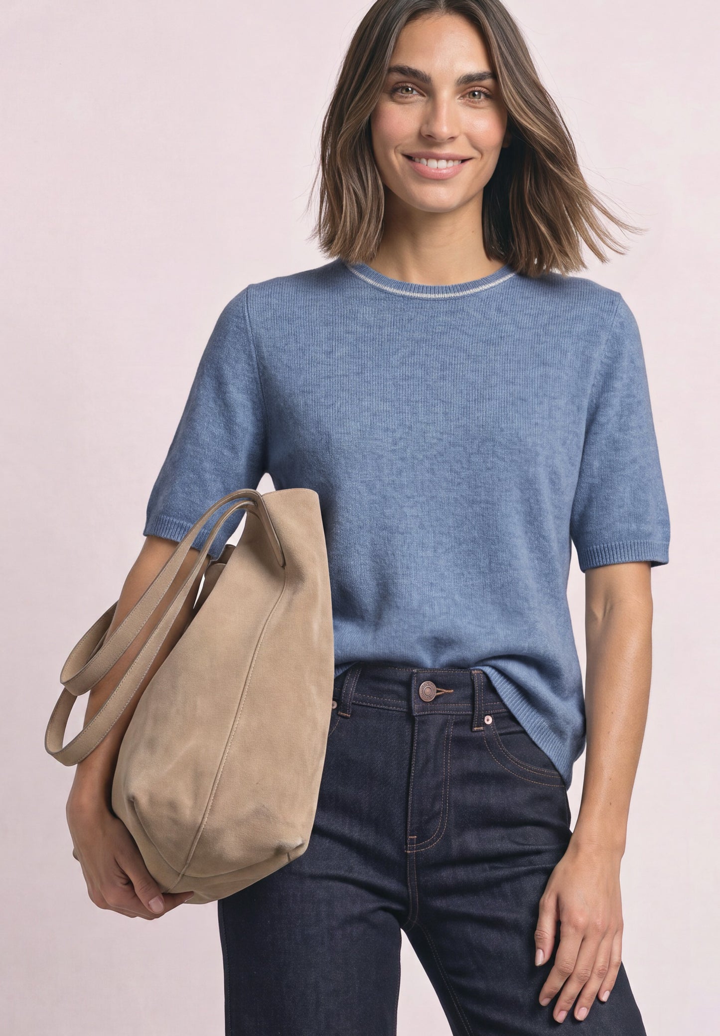 Street One - Kurzarm Pullover mit Kontrastdetail - Farbe: northern blue mel.