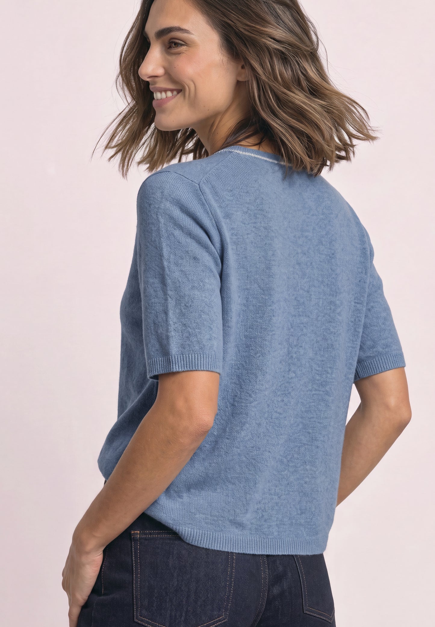 Street One - Kurzarm Pullover mit Kontrastdetail - Farbe: northern blue mel.