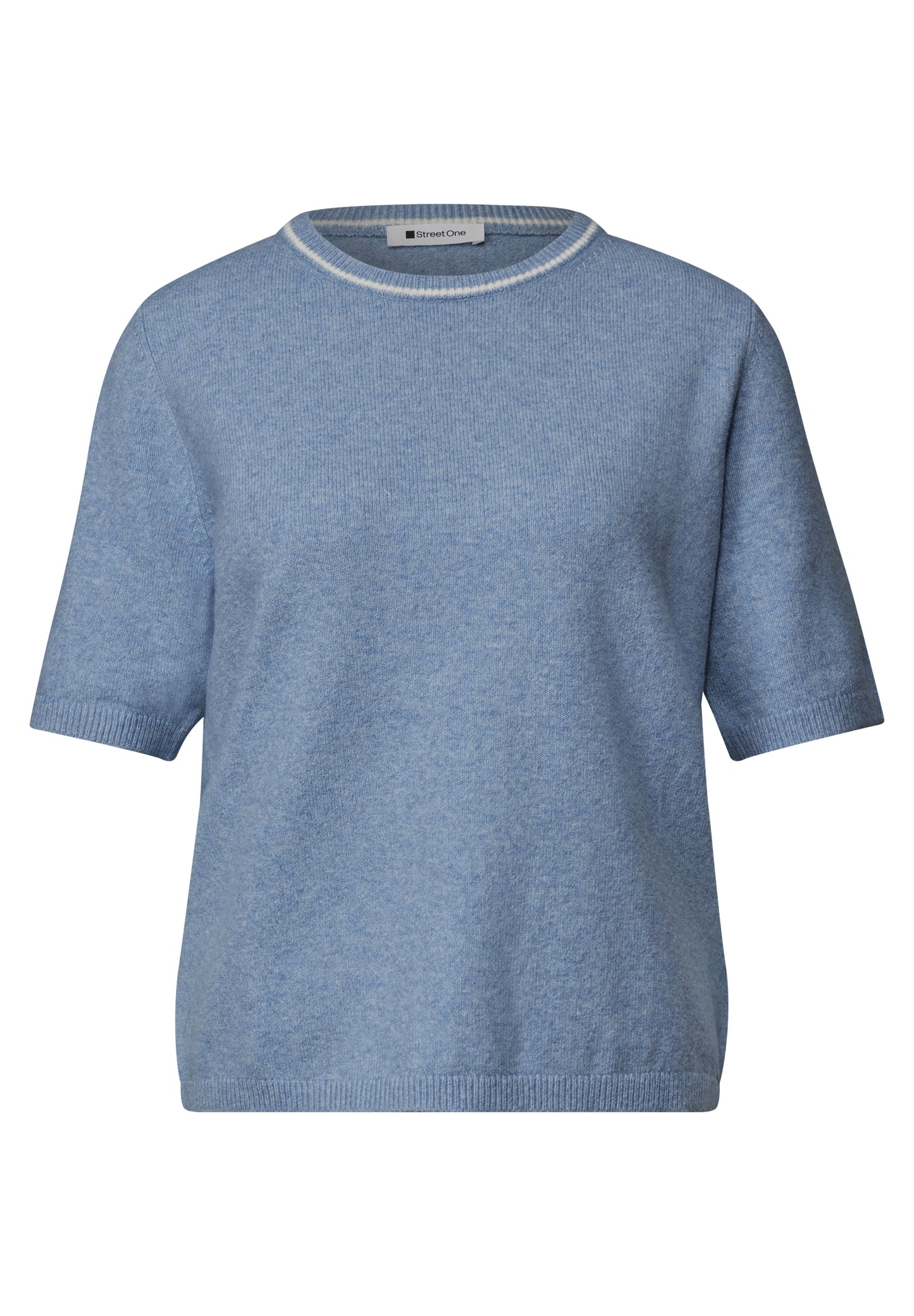 Street One - Kurzarm Pullover mit Kontrastdetail - Farbe: northern blue mel.