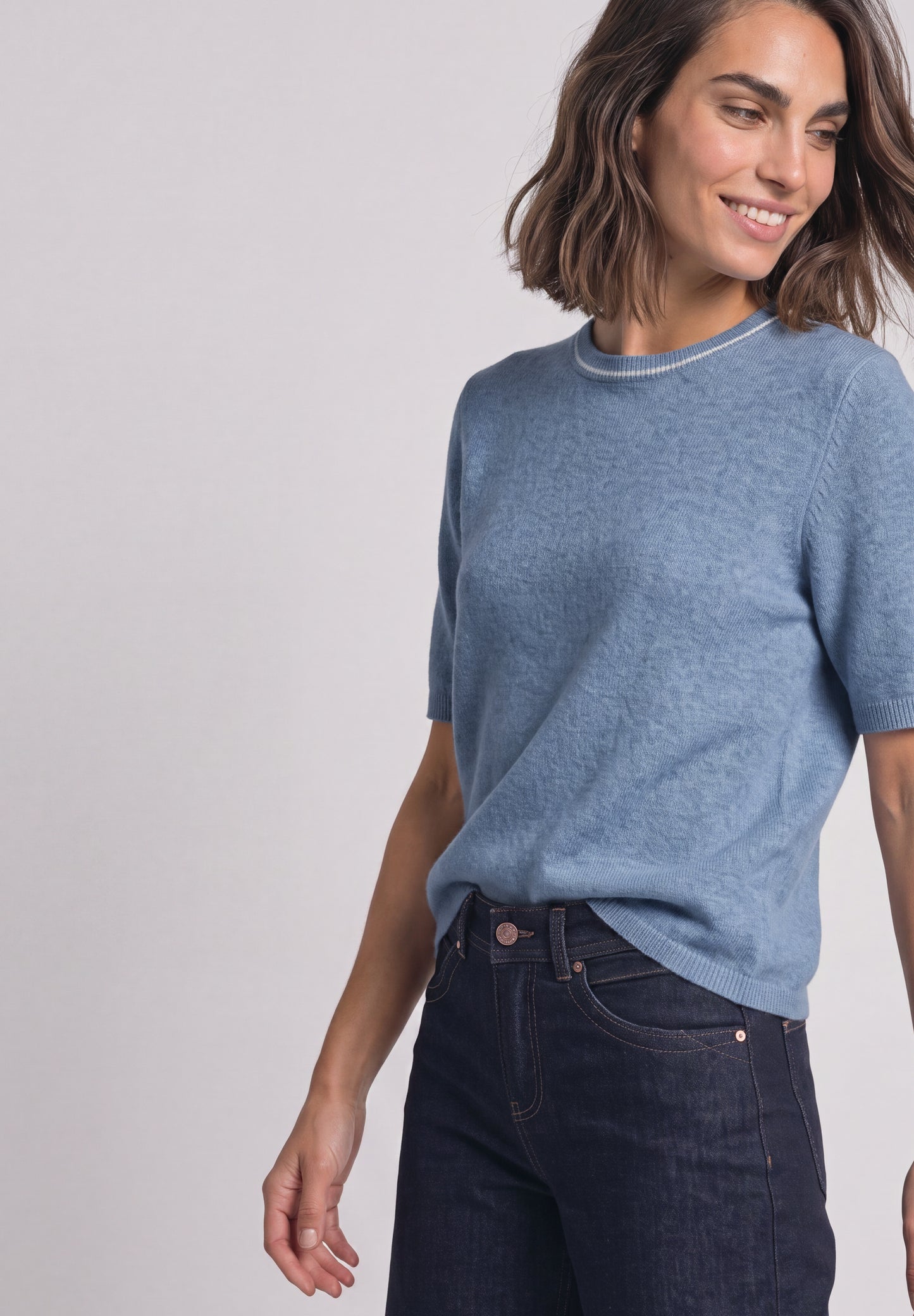 Street One - Kurzarm Pullover mit Kontrastdetail - Farbe: northern blue mel.