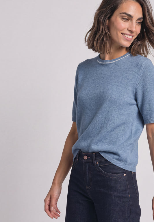 Street One - Kurzarm Pullover mit Kontrastdetail - Farbe: northern blue mel.