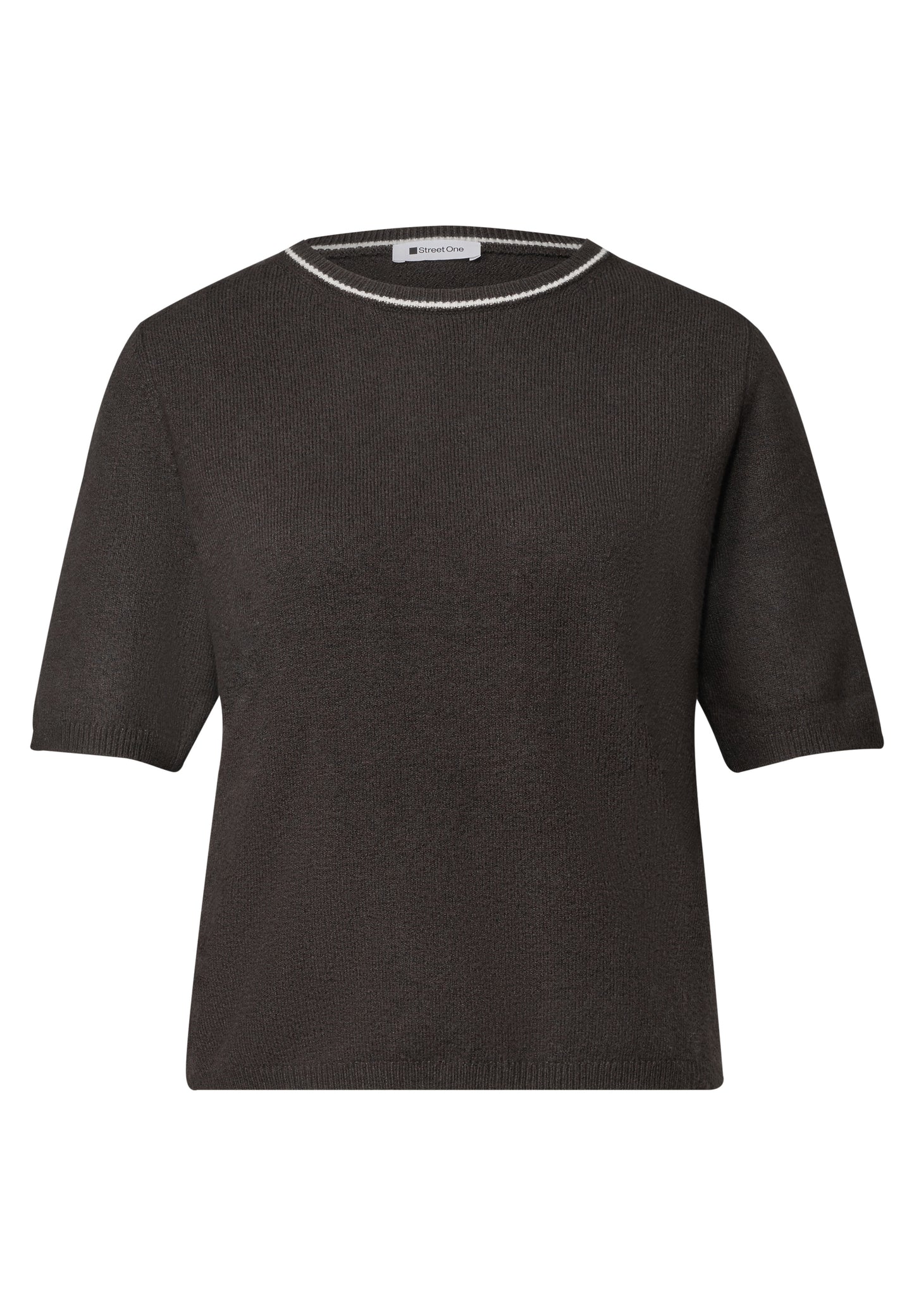Street One - Kurzarm Pullover mit Kontrastdetail - Farbe: black coffee mel.