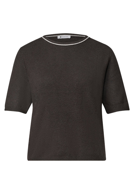 Street One - Kurzarm Pullover mit Kontrastdetail - Farbe: black coffee mel.