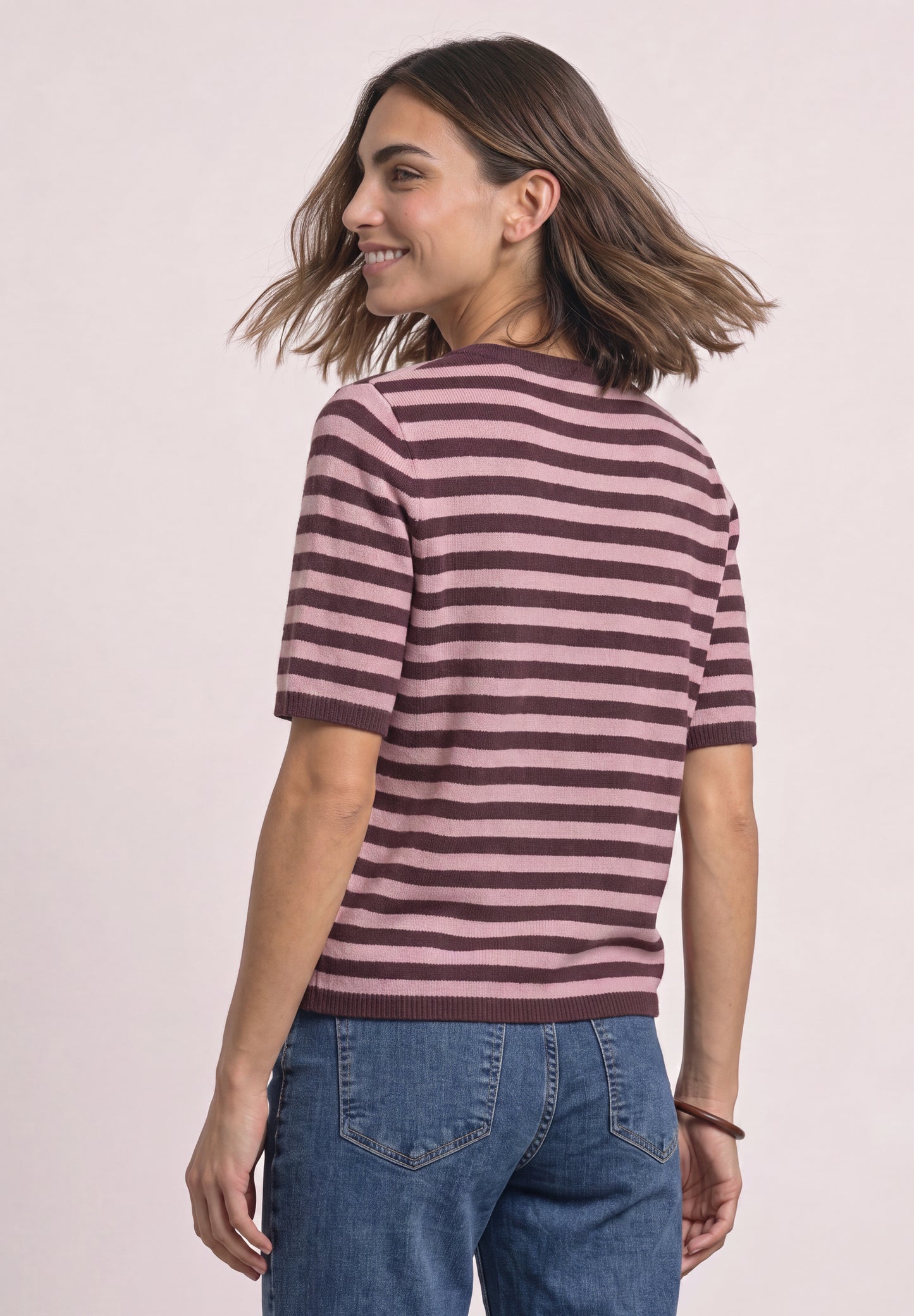 Street One - Kurzarm Pullover mit Rundhals und Streifen - Farbe: rustic rouge mel.