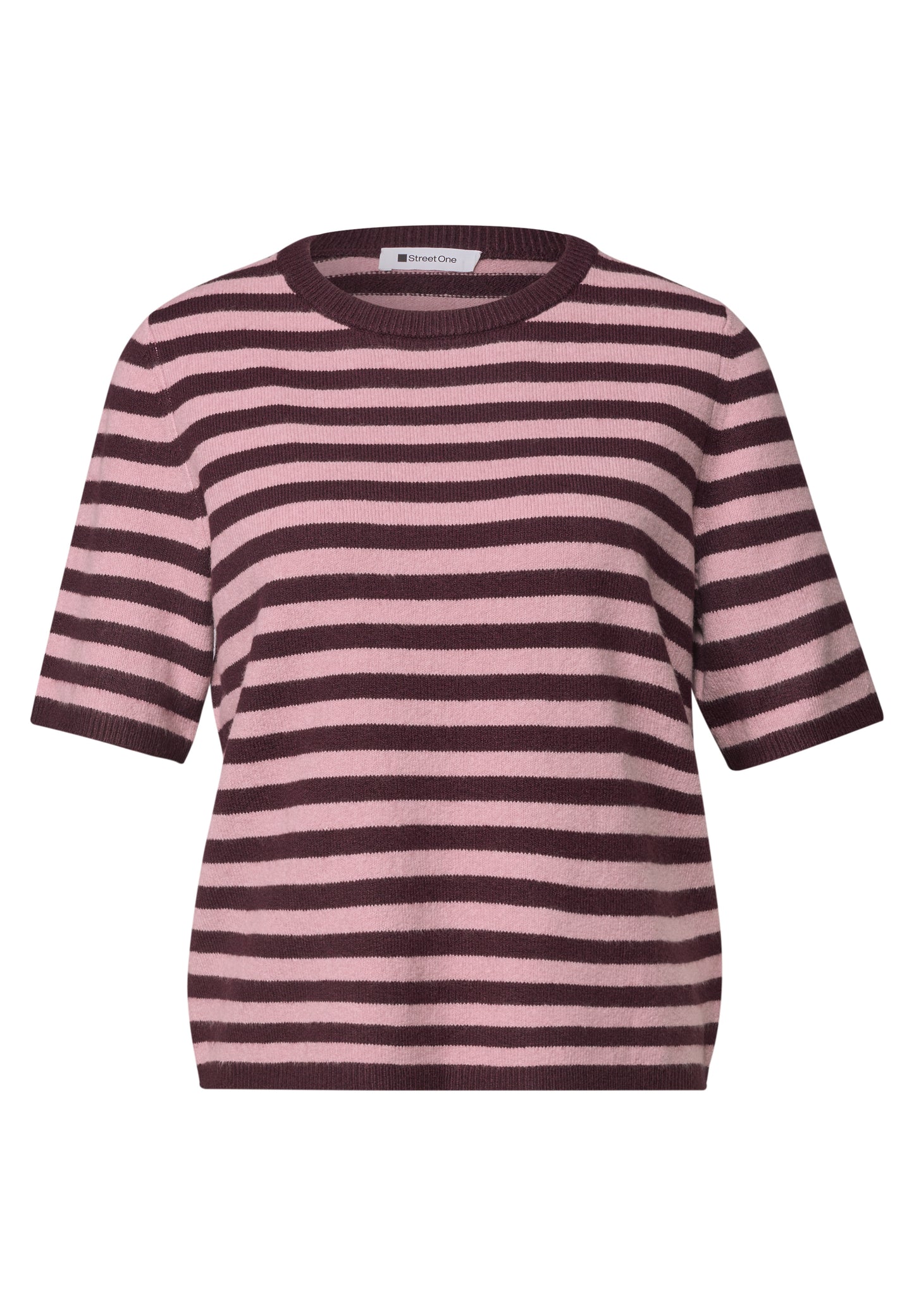 Street One - Kurzarm Pullover mit Rundhals und Streifen - Farbe: rustic rouge mel.