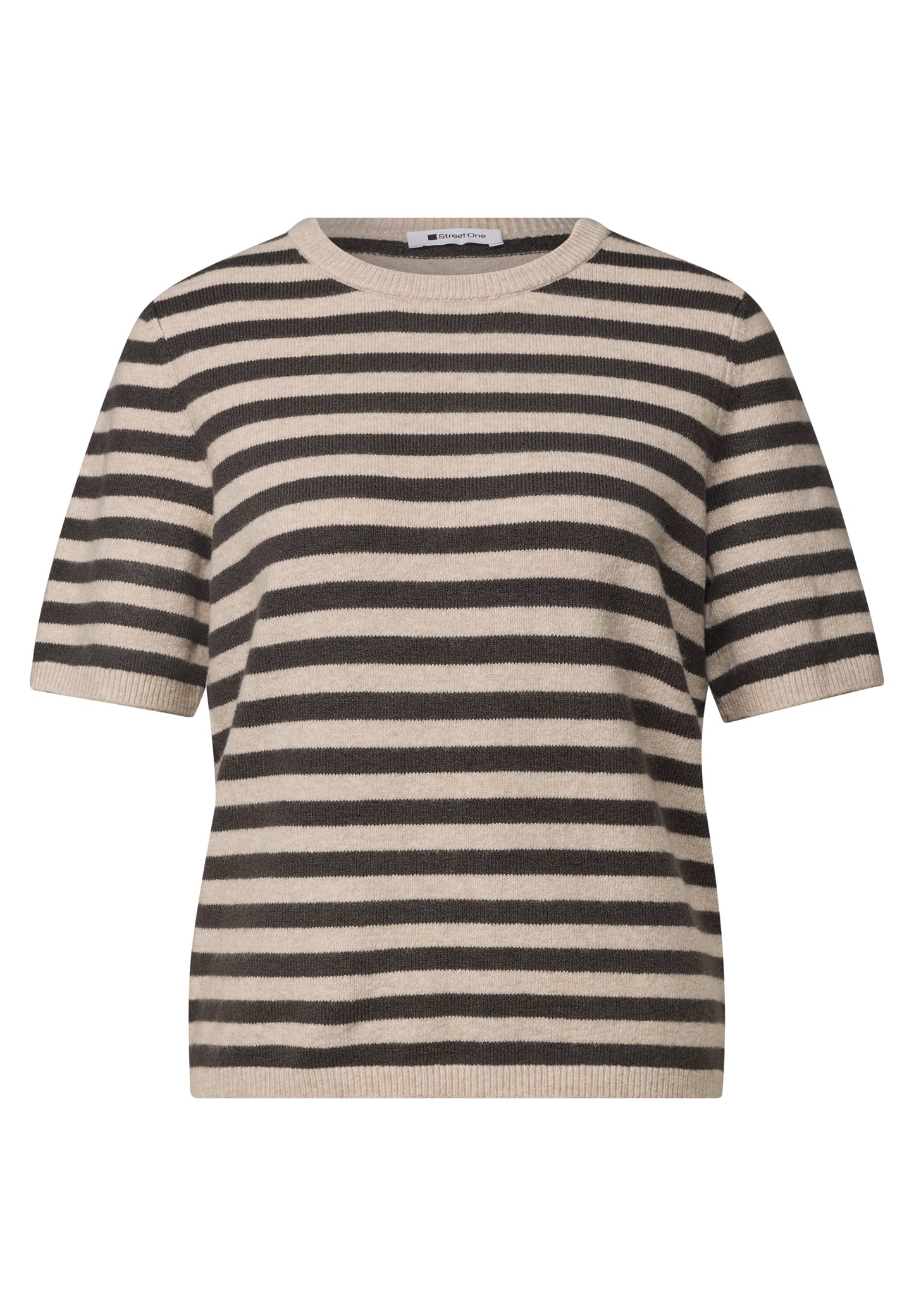 Street One - Kurzarm Pullover mit Rundhals und Streifen - Farbe: clay sand mel.