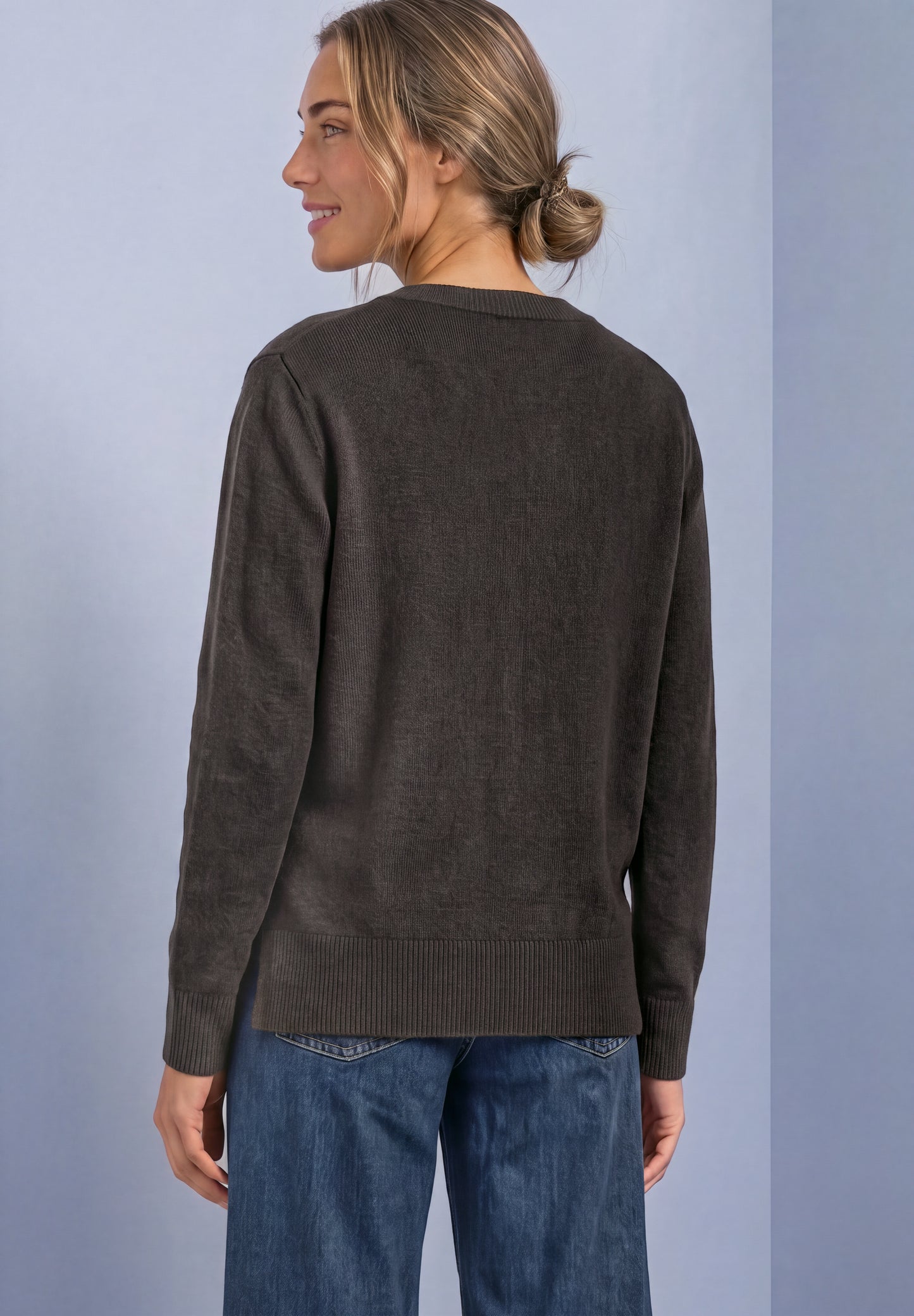 Street One - Langarm Pullover mit Boat Neck - Farbe: black coffee mel.