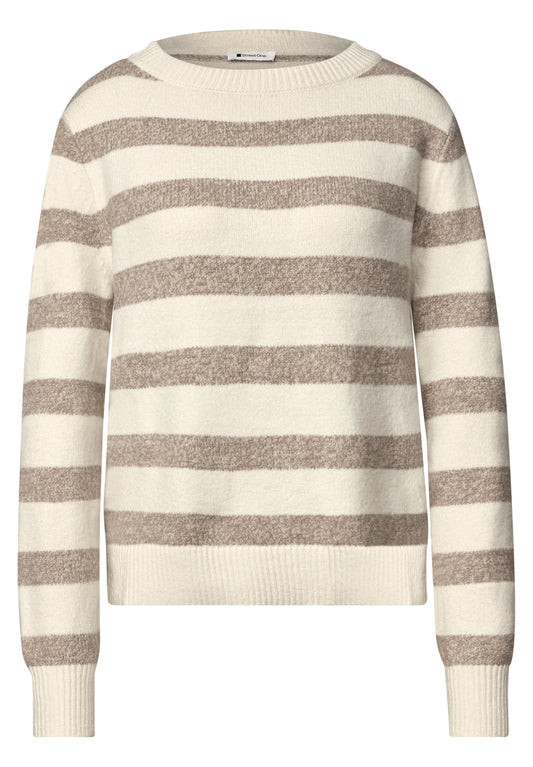 Street One - Pullover mit Boat Neck und Streifen - Farbe: pure beige
